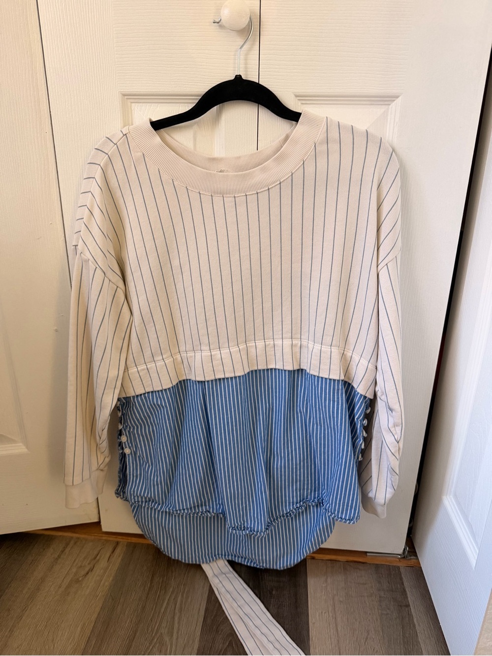Anthropologie Cream and Blue Striped Top
